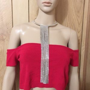 bebe crystal fringe choker necklace - silver